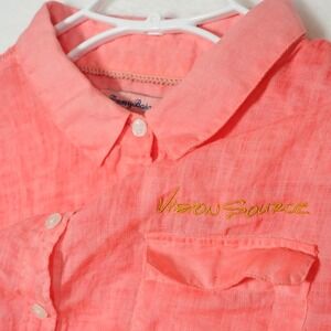 Tommy Bahama XL‎ 100% Linen Button Shirt Top Pink S/S Vision Breathable Women's